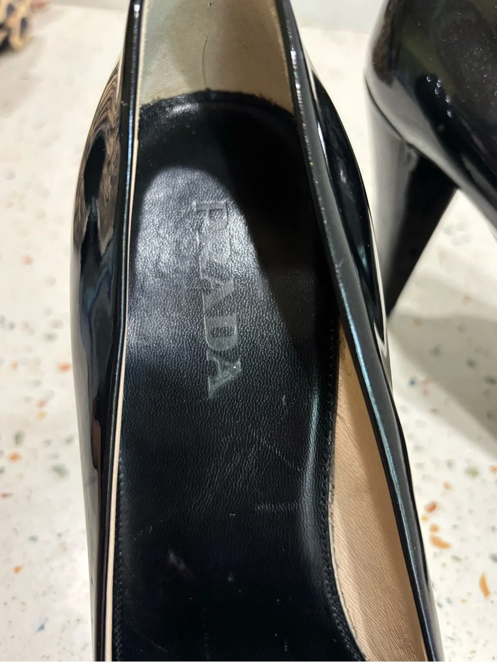 Prada Black Patent Leather Square Toe Pumps